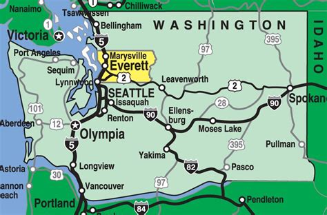 A Map Of The State Of Washington With All Its Roads And Major Cities On It