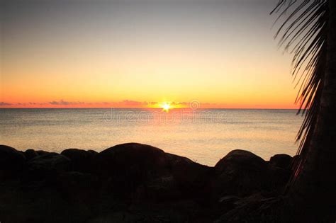 Beautiful Sunrise On Ocean Horizon Stock Photo Image Of Mountains