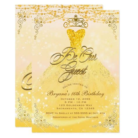 Be Our Guest Princess Yellow And Gold Sweet 16 Party Invitation Zazzle