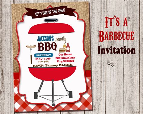 Barbecue Invitation Bbq Invitation Burlap Invite Bbq Party Etsy