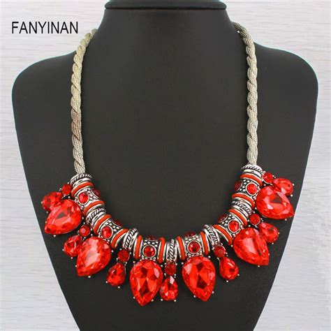 Jianxi Colorful Unique Red Green Crystal Necklaceandpendant Bohemian