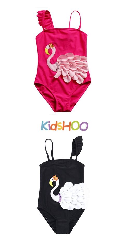 Kid Girls 3d Embroidery Swan Ruffles One Piece Swimsuit Pink Beach