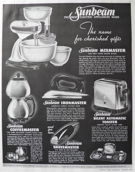 1938 Sunbeam Appliances Ad ~ Mixmaster Coffeemaster Etc Vintage
