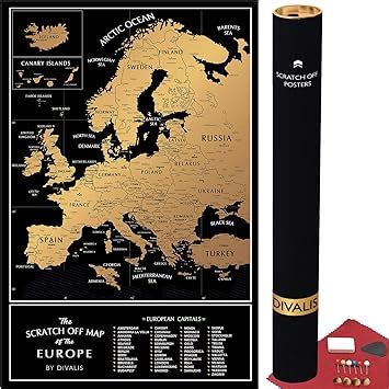 Mapa de raspar detalhado da Europa Fácil de emoldurar 60 x 40 cm