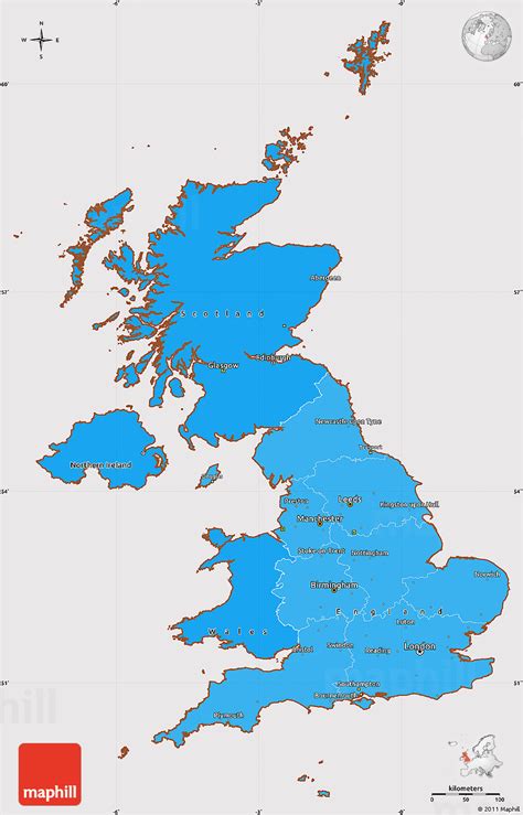 Political Shades Simple Map Of United Kingdom Cropped Outside