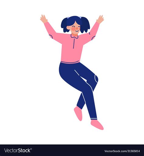 Cute Brunette Teen Girl Happily Jumping Excited Vector Image