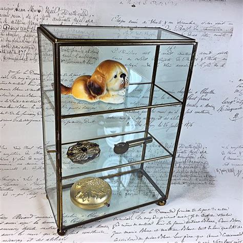 Vintage Brass And Glass Display Cabinet Curio Collections Etsy Glass Cabinets Display