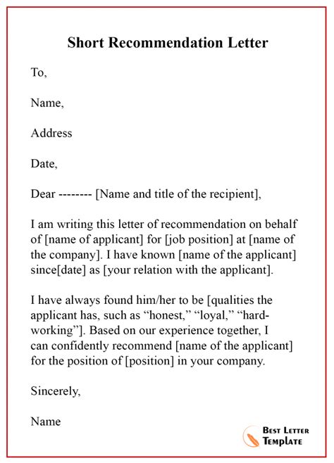 Free Recommendation Letter Sample Example