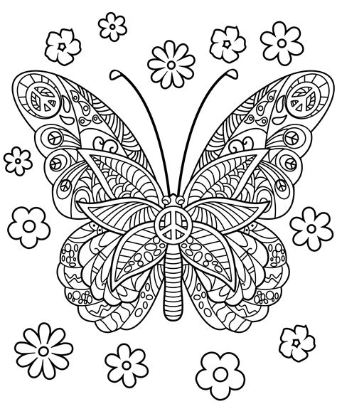 Butterfly Printable Coloring Page Mandala Pdf Digital Etsy Canada