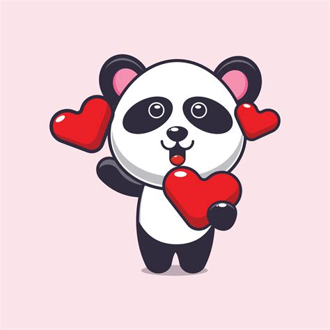 Cute Panda Cartoon Character Holding Love Heart In Valentines Day