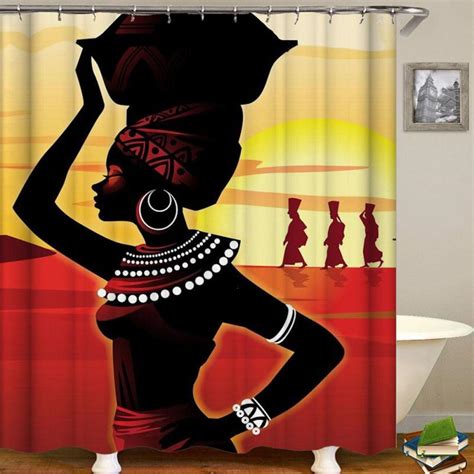 African Styles Custom Waterproof Bathroom Curtain African Woman Shower