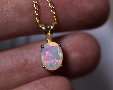 Natural Opal Pendant Fire Opal Necklace Rainbow Opal Etsy
