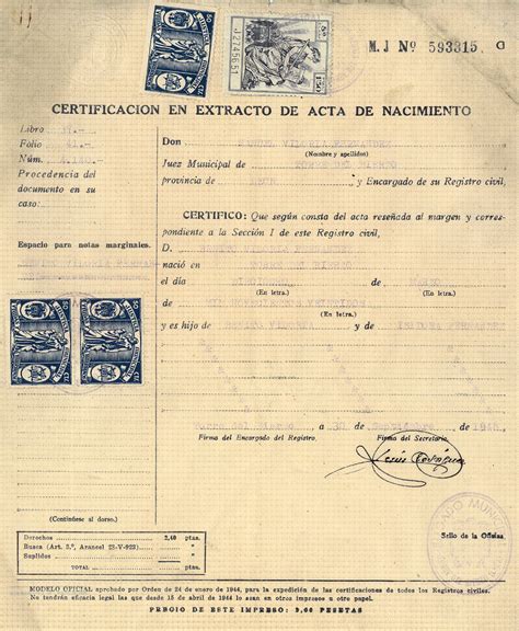 Archivo Historico Minero Certificado De Acta De Nacimiento De Benito