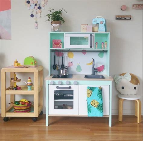 If you remember from the other post, that play kitchen started out life as a pretty boring birch nightstand from ikea. IKEA Play Kitchen - 15 DUKTIG Hacks | Apartment Therapy