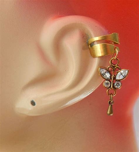 Butterfly Ear Cuff Charm Drop Dangle Handmade Jewelry Gold Accessories