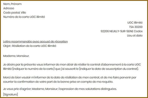 Note pour les modèles à caractère juridique : Lettre de résiliation UGC - Modèle gratuit de lettre