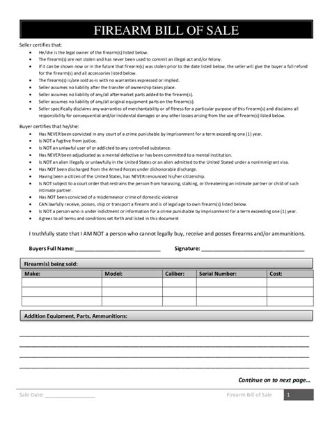 2024 Firearm Bill Of Sale Form Fillable Printable Pdf And Forms Handypdf