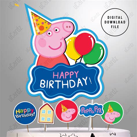 Printable Peppa Pig Birthday Cake Topper Centrepiece 12pcs Etsy