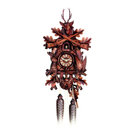 Carved 8 Day Hunting Style Cuckoo Clock With Rifles Hanging Rabbit P