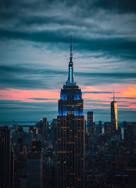 New York City Sky Sunset Clouds Portrait Display Building Empire State