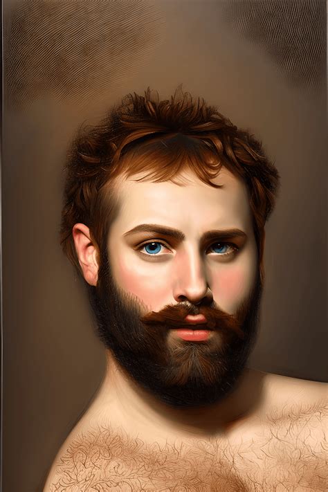 Modern Masculine Bearded Gay Man With Blond Hair And Realistic Beautiful Big Eyes And A Hairy