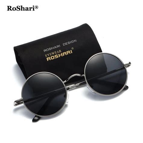 Roshari Vintage Steampunk Polarized Sunglasses Women Brand Design Men Round Black Frame Black