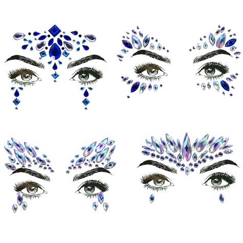 Buy 4 Sets Mermaid Face Gems Rhinestone Tattoo Festival Jewels Eyes