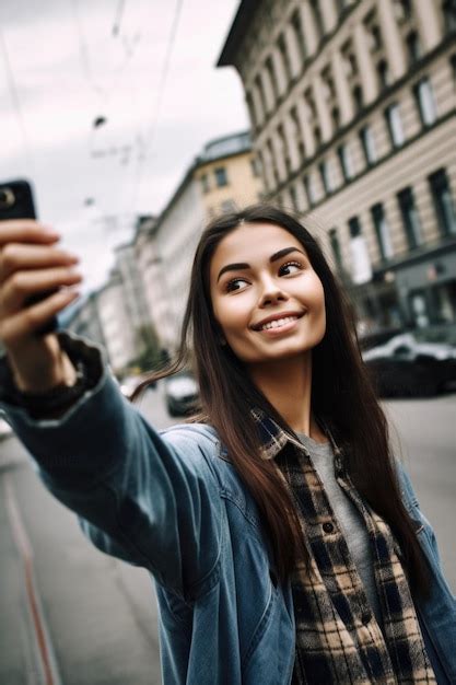 Premium Ai Image Shot Of A Beautiful Young Woman Taking Selfies