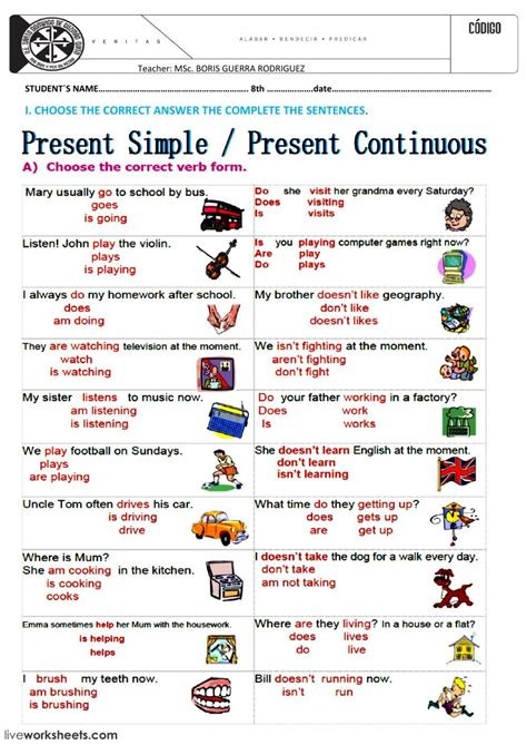 Present Simple And Continuous Interactive And Downloadable Worksheet