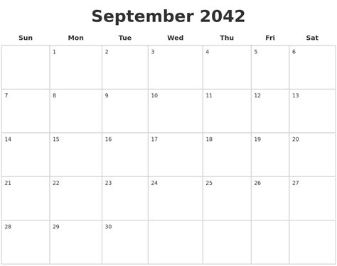 June 2042 Blank Monthly Calendar
