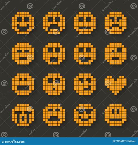 Flat Pixel Smile Icons Set With Shadow Effect Stock Vector