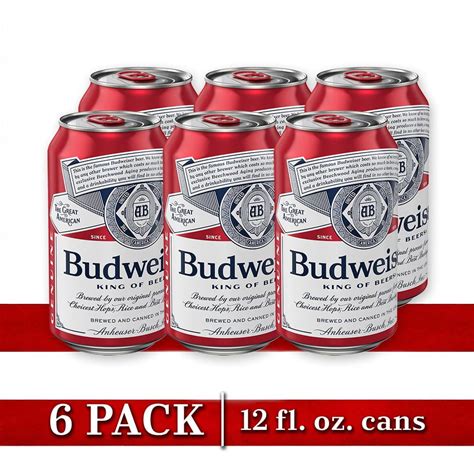 Budweiser Beer 6 Pack Beer 12 Fl Oz Cans 5 Abv