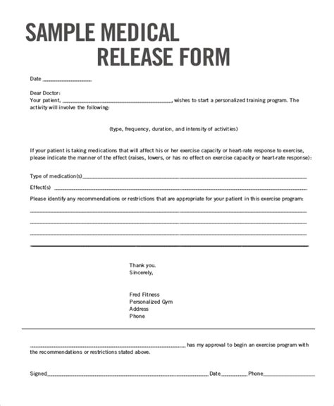 sample medical release forms   word
