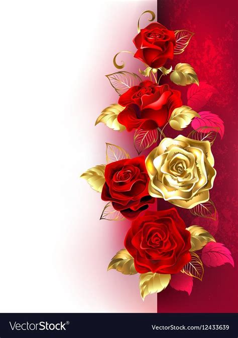 Design With Red And Gold Roses On A White And Red Background Design