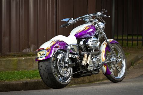 Elegant classy styling with a springer front end, retro drum. "Robyn's Custom Harley Davidson Sportster" by HoskingInd ...