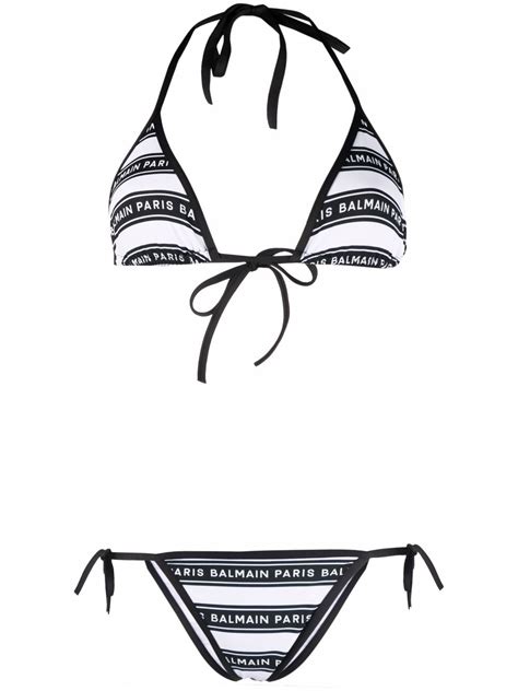 Balmain Logo Print Striped Bikini Set Farfetch