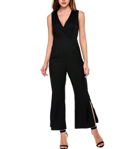 Womens Sexy Deep V Neck Sleeveless Wide Leg Loose Jumpsuits Rompers