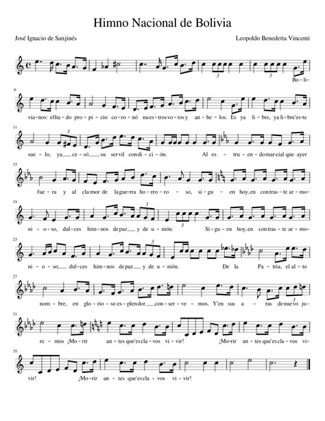 Himno Nacional De Bolivia Sheet Music For Piano Solo Easy