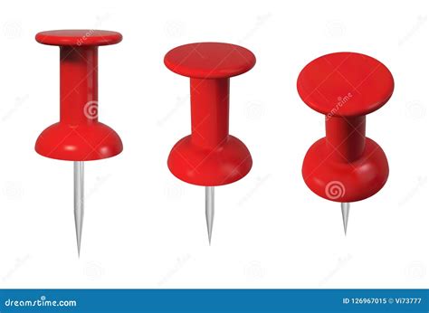 Realistic Red Push Pins Set Isolated Vector Illustration Stock Vector