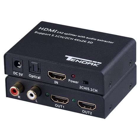 1X2 4K HDMI Splitter with HDMI Audio Extractor + Optical and R/L Audio ...