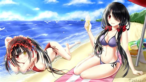 Wallpaper Illustration Sea Long Hair Anime Girls
