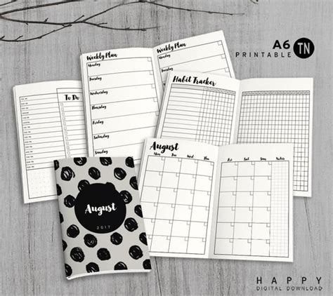 Printable Monthly Travelers Notebook Insert Editable Text A6 Tn