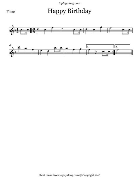 Happy Birthday Song Notes Music Happy Flute Sheet Music