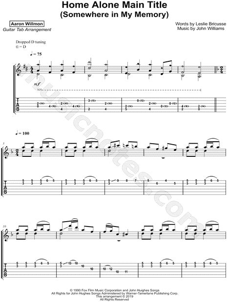 Aaron Willmon Home Alone Main Title Somewhere In My Memory Guitar Tab In D Major Download