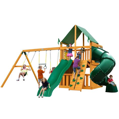Gorilla Playsets Mountaineer Clubhouse Wooden Playset With Green Vinyl