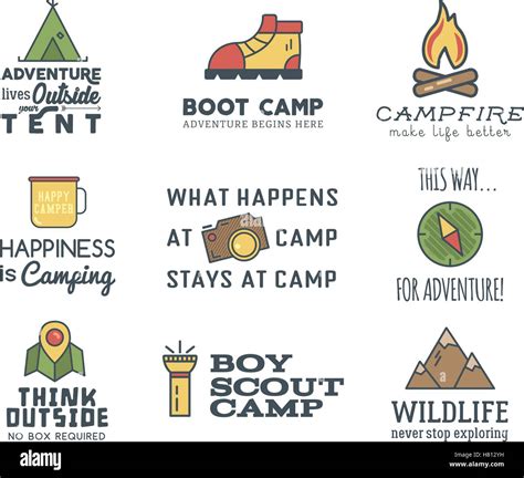 Camping diseño de logotipo con tipografía y elementos de viaje