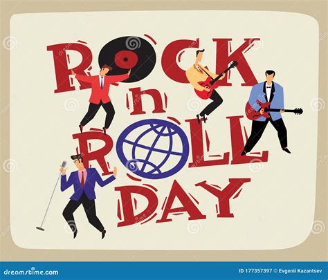 Rock And Roll Day Holiday Card Vector Hand Drawing Stock Illustration