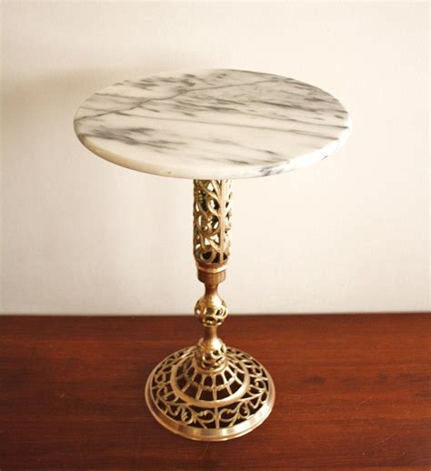 vintage marble top side table with a brass base etsy