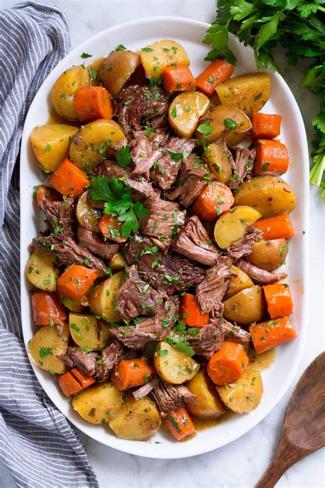 This easy slow cooker pot roast needs only five common ingredients plus water—you can even substitute vegetables you have on hand or omit them altogether. Slow Cooker Pot Roast - Cooking Classy