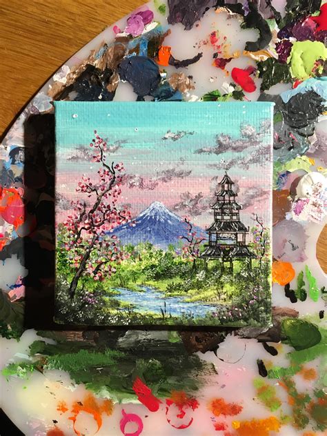 Miniature Mount Fuji Acrylics 2x2 Small Canvas Art Diy Canvas Art